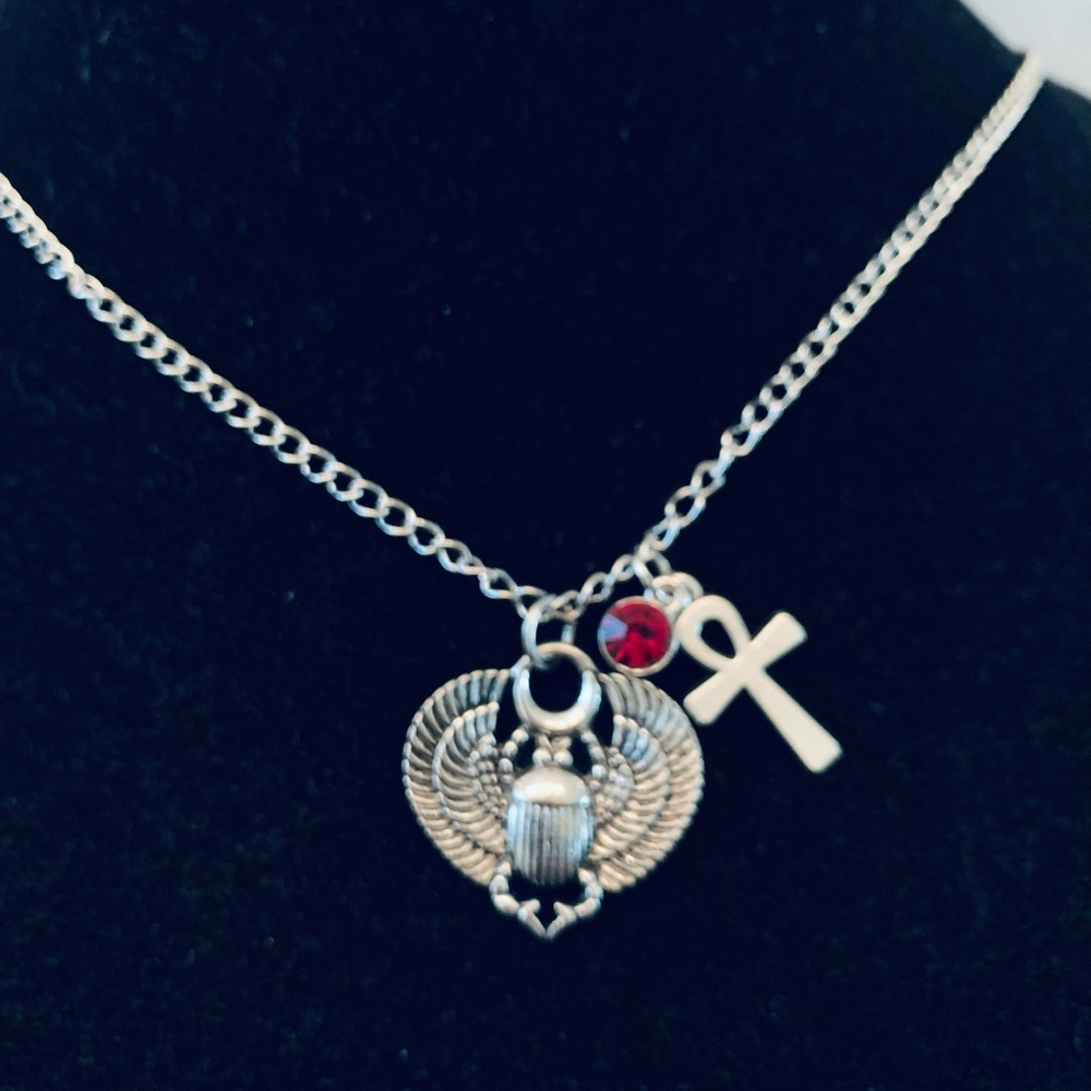 Egyptian themed necklace Scarab beetle w/Ankh cross